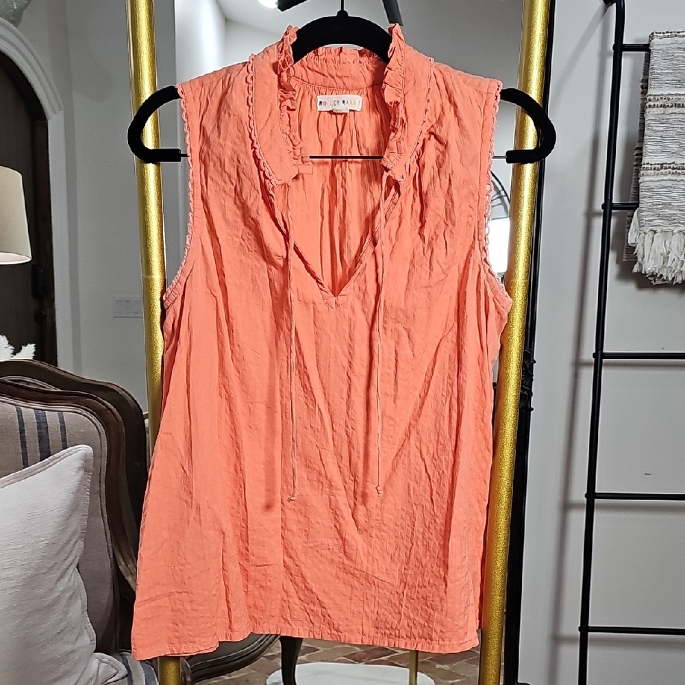 Roller Rabbit Coral Ruffle Neck Blouse